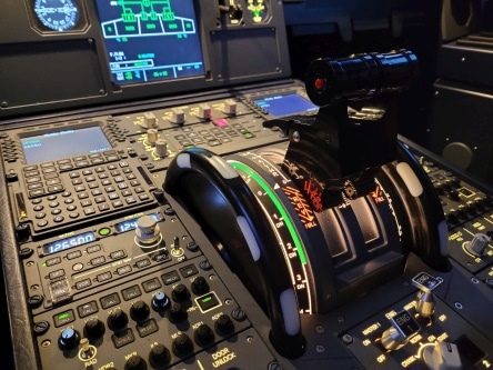 The cockpit of an A320