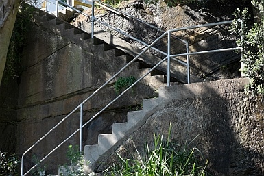 Rock cut stairway from Hugh Bamford Reserve