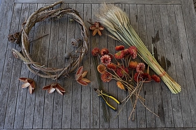 Makings of a flower wreath